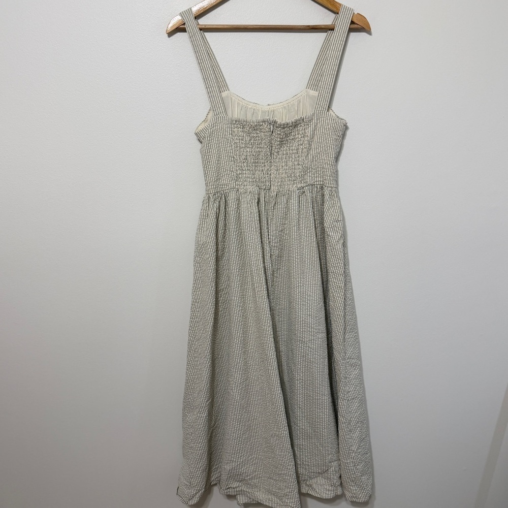 NORALEE BETSY DRESS SIZE SMALL STRIPED SAGE GREEN COTTON COTTAGE CORE MIDI - Picture 6 of 8